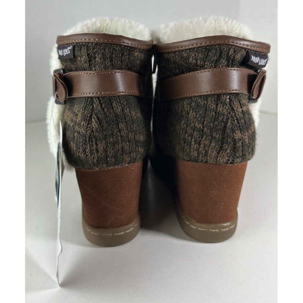 New Muk Luks Anne Marie Wedge Boots Brown Marl Ankle Buckle Shoes Faux Fur Sz 10 - Picture 8 of 13